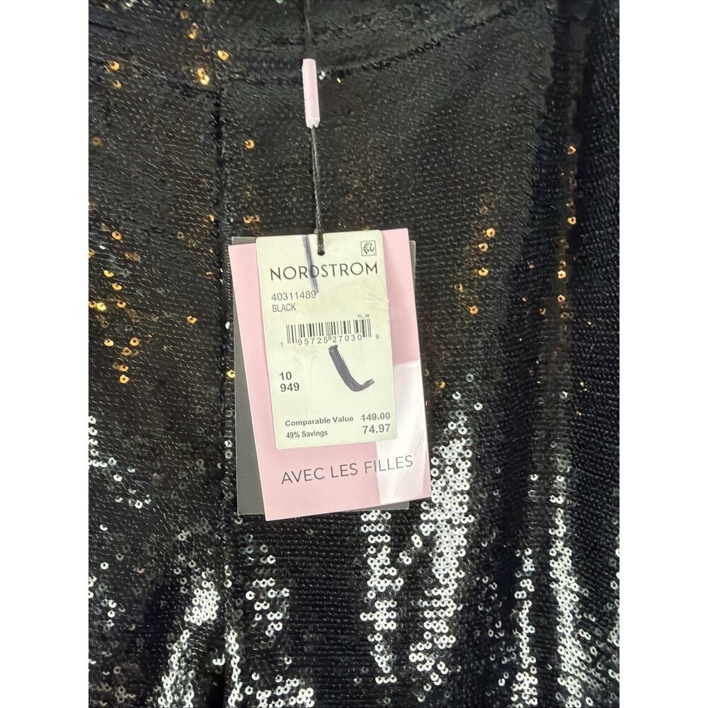 Avec Les Filles Black Sequin Wide Leg Pants Size 10 High Rise Evening Party - Picture 5 of 10